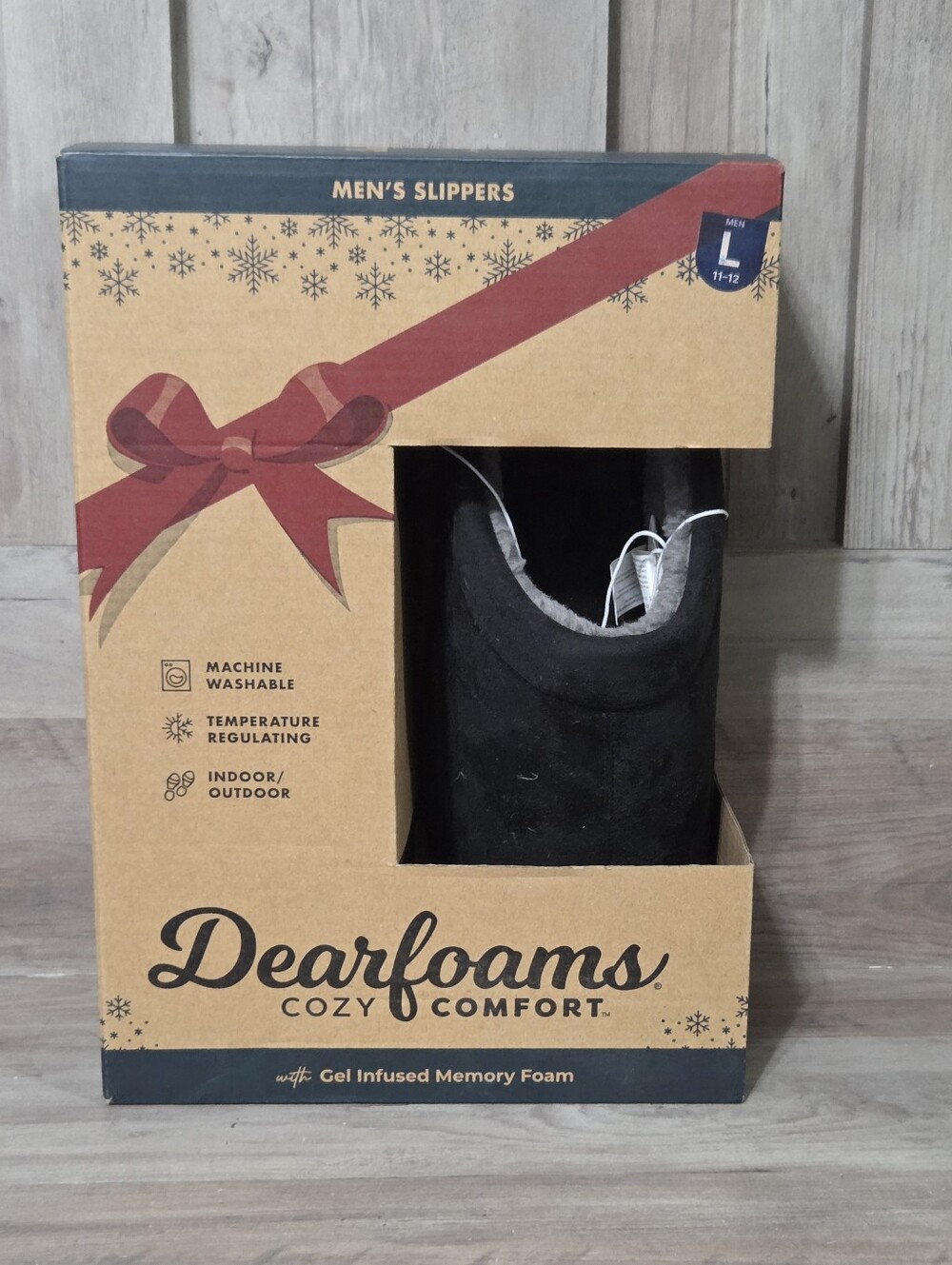 Dearfoams Cozy Comfort Men’s Black Slip-On Slippers Memory Foam Size 11-12 Clogs